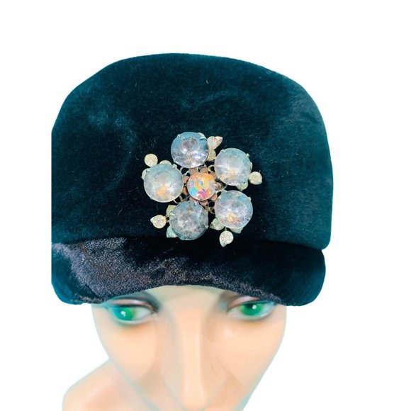 Vintage 1950s Shako Black Rhinestone Glamorous Hat - Picture 8 of 10